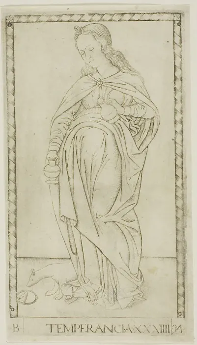 Framed Print : Temperance, plate 34 from Genii and Virtues, c.1465. Creator: Unknown Framed Print : Temperance, plate 34 from Genii and Virtues, c.1465. Creator: Unknown