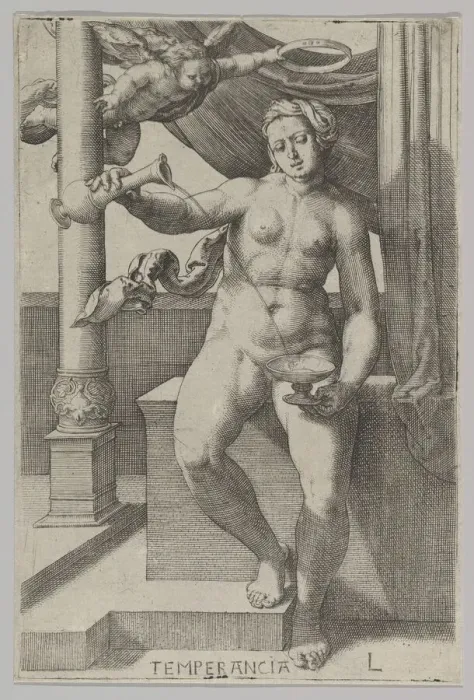 Framed Print : Temperance, from the series The Virtues, 1530. Creator: Lucas van Leyden