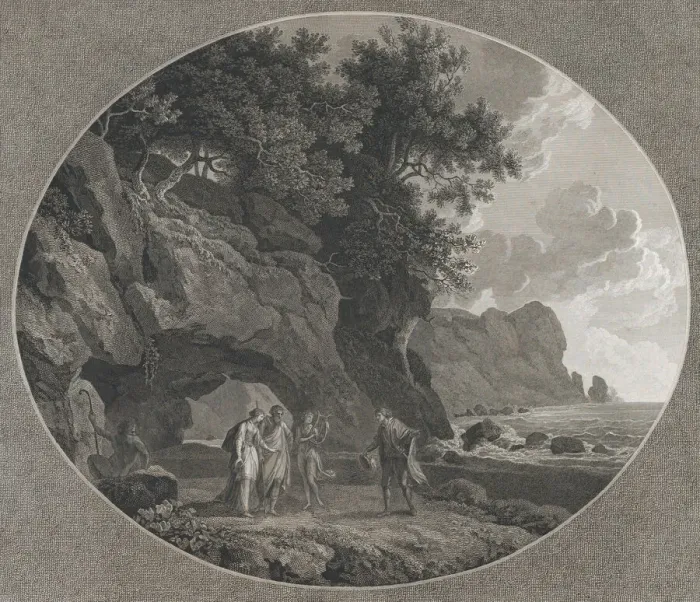 Framed Print : The Tempest, Act I: Ferdinand and Miranda, 1788. Creator: Samuel Middiman Framed Print : The Tempest, Act I: Ferdinand and Miranda, 1788. Creator: Samuel Middiman