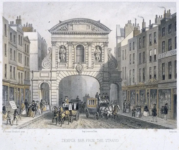 Framed Print : Temple Bar, London, 1854. Artist: Deroy Framed Print : Temple Bar, London, 1854. Artist: Deroy