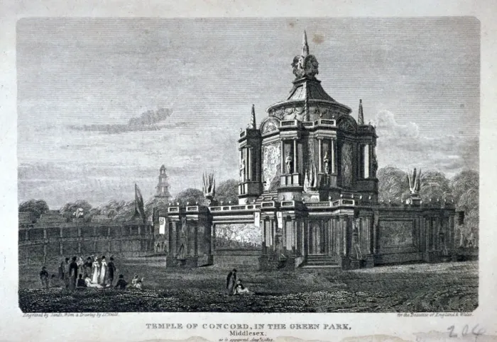Framed Print : Temple of Concord, Green Park, Westminster, London, 1814. Artist: Robert Sands Framed Print : Temple of Concord, Green Park, Westminster, London, 1814. Artist: Robert Sands