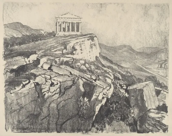Framed Print : The Temple of Concord on the Wall, Girgenti, 1913. Creator: Joseph Pennell Framed Print : The Temple of Concord on the Wall, Girgenti, 1913. Creator: Joseph Pennell