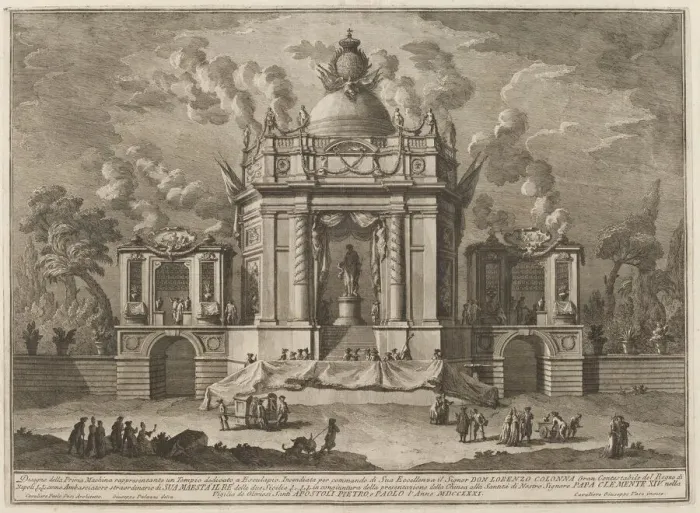 Framed Print : A Temple Dedicated to Aesculapius, for the Chinea'Festival, 1771 Framed Print : A Temple Dedicated to Aesculapius, for the Chinea'Festival, 1771