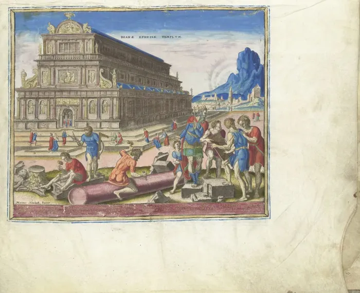 Framed Print : The Temple of Diana at Ephesus (from the series The Eighth Wonders of the World), 1572. Artist: Galle, Philipp (Philips) (1537-1612) Framed Print : The Temple of Diana at Ephesus (from the series The Eighth Wonders of the World), 1572. Artist: Galle, Philipp (Philips) (1537-1612)