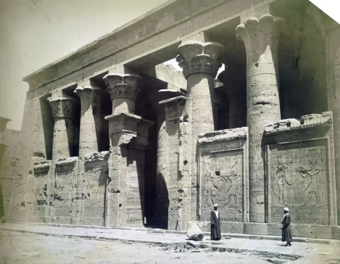 Framed Print : Temple facade, Edfu, Egypt, 19th century. Artist: Langaki Framed Print : Temple facade, Edfu, Egypt, 19th century. Artist: Langaki