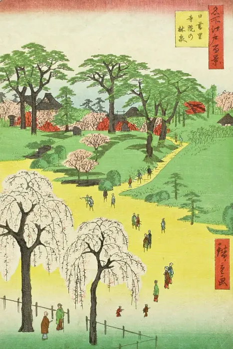 Framed Print : Temple Gardens, Nippori (Nippori jiin rinsen), 1857. Creator: Ando Hiroshige Framed Print : Temple Gardens, Nippori (Nippori jiin rinsen), 1857. Creator: Ando Hiroshige