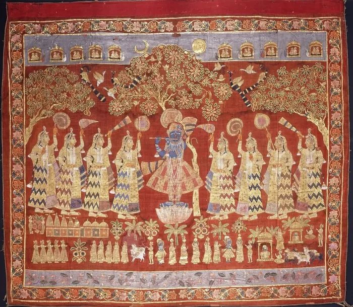 Framed Print : Temple Hanging (Pichvai) Depicting Krishna with Gopis, c1800. Creator: Unknown Framed Print : Temple Hanging (Pichvai) Depicting Krishna with Gopis, c1800. Creator: Unknown