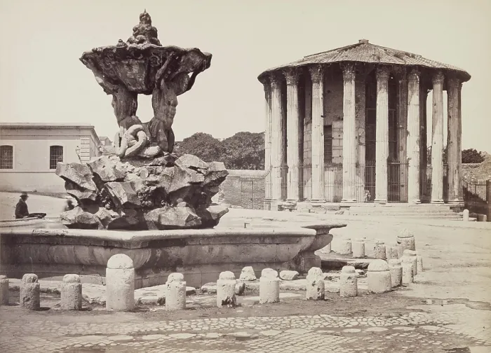 Framed Print : Temple of Hercules Victor and Fountain of the Tritons, late 19th century. Creator: Unknown Framed Print : Temple of Hercules Victor and Fountain of the Tritons, late 19th century. Creator: Unknown