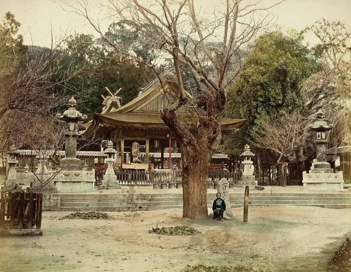 Framed Print : Temple at Ikuta, 1865. Creator: Unknown Framed Print : Temple at Ikuta, 1865. Creator: Unknown