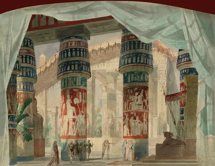 Framed Print : The Temple of Isis. Stage design for Act III of the Opera Mosè in Egitto by Gioacchino... c1863. Creator: Moynet, Jean-Pierre (1819-1876) Framed Print : The Temple of Isis. Stage design for Act III of the Opera Mosè in Egitto by Gioacchino... c1863. Creator: Moynet, Jean-Pierre (1819-1876)