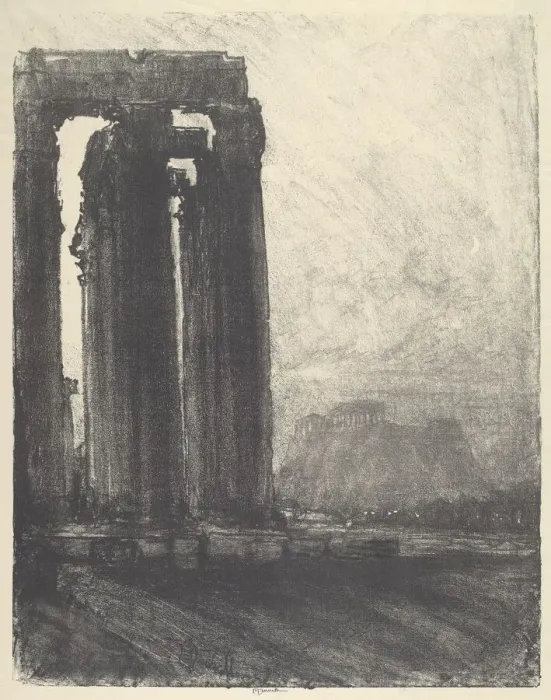 Framed Print : Temple of Jupiter, Evening, 1913. Creator: Joseph Pennell Framed Print : Temple of Jupiter, Evening, 1913. Creator: Joseph Pennell