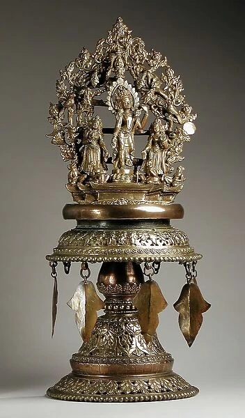 Temple Lamp with the Buddhist God Chintamani Lokeshvara and Attendants, Late 19th century. Creator: Unknown