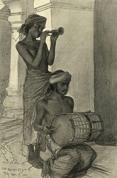 Temple musicians, Kandy, Ceylon, 1898. Creator: Christian Wilhelm Allers