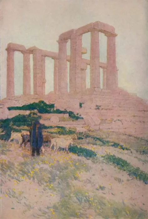 Framed Print : The Temple of Poseidon and Athene at Sunium, 1913. Artist: Jules Guerin Framed Print : The Temple of Poseidon and Athene at Sunium, 1913. Artist: Jules Guerin