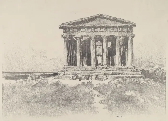 Framed Print : The Temple by the Sea, Temple of Concord, Girgenti, 1913. Creator: Joseph Pennell Framed Print : The Temple by the Sea, Temple of Concord, Girgenti, 1913. Creator: Joseph Pennell