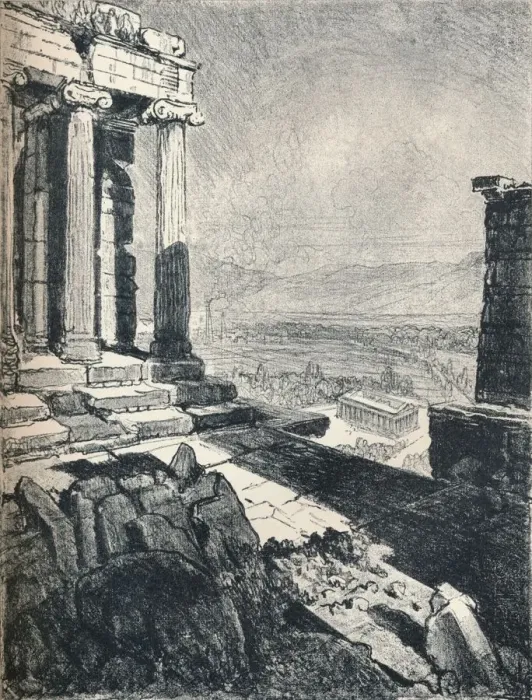 Framed Print : Temple of Theseus from the Acropolis, c1913. Artist: Joseph Pennell Framed Print : Temple of Theseus from the Acropolis, c1913. Artist: Joseph Pennell