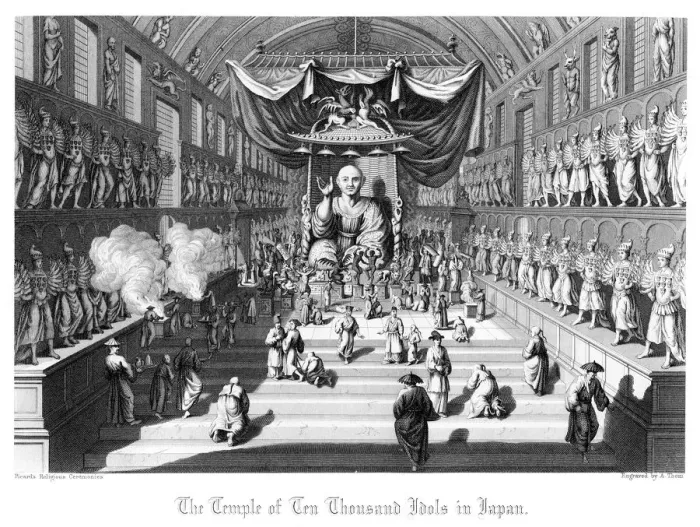 Framed Print : The Temple of Ten Thousand Idols in Japan, c1860. Artist: A Thom Framed Print : The Temple of Ten Thousand Idols in Japan, c1860. Artist: A Thom