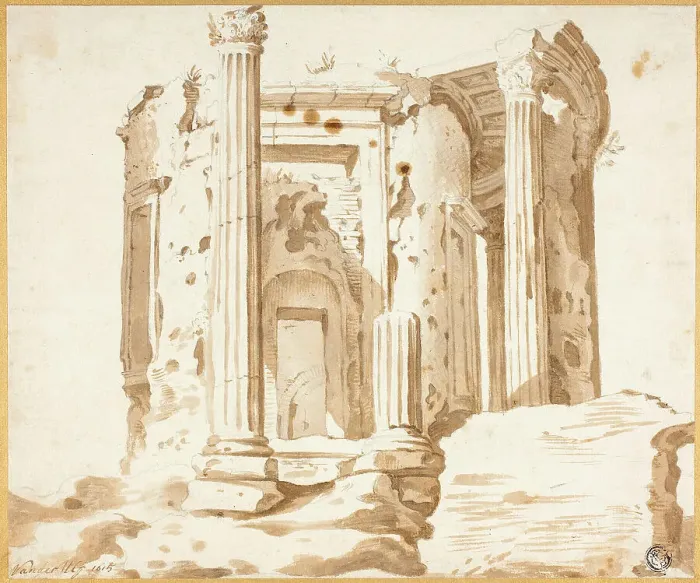 Framed Print : Temple at Tivoli, 1615. Creator: Jacob van der Ulf Framed Print : Temple at Tivoli, 1615. Creator: Jacob van der Ulf