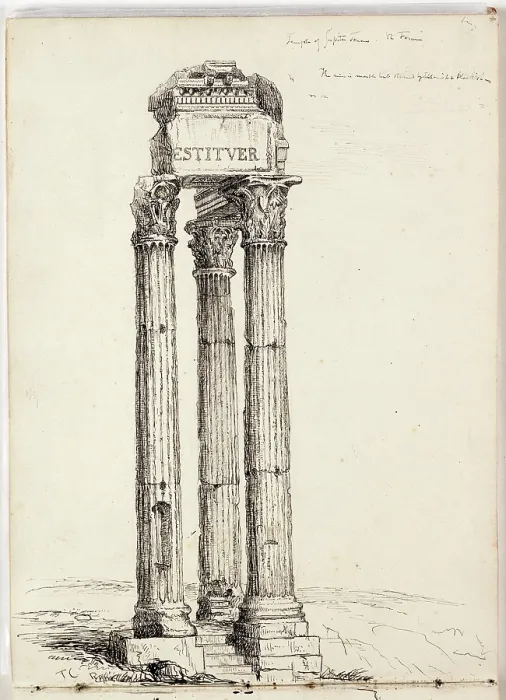 Framed Print : Temple of Vespasian, Called the Temple of Jupiter Tonans, Roman, Forum, c1831. Creator: Thomas Cole Framed Print : Temple of Vespasian, Called the Temple of Jupiter Tonans, Roman, Forum, c1831. Creator: Thomas Cole