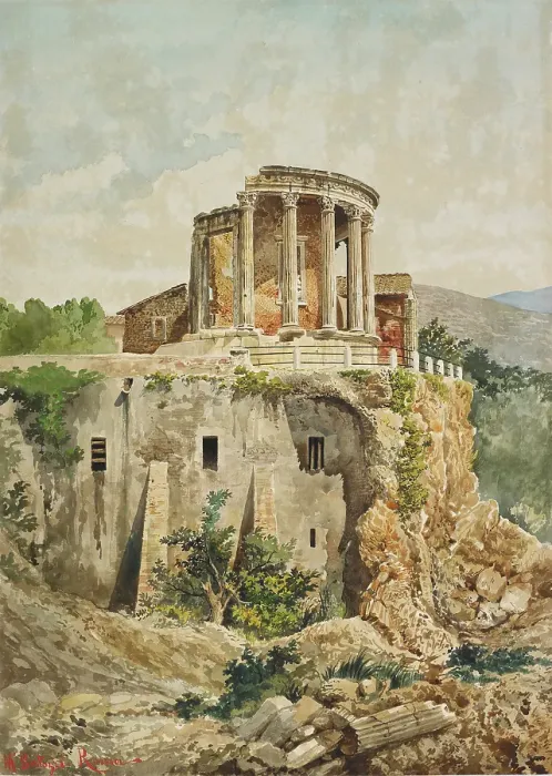 Framed Print : Temple of Vesta at Tivoli, 19th century. Creator: Massimiliano Bertozzi Framed Print : Temple of Vesta at Tivoli, 19th century. Creator: Massimiliano Bertozzi