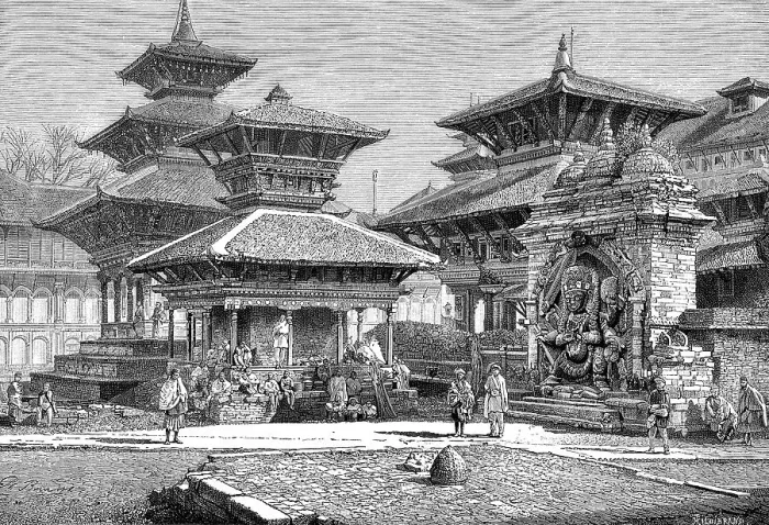 Framed Print : Temples facing the Royal Place, Katmandu, Nepal, 1895 Framed Print : Temples facing the Royal Place, Katmandu, Nepal, 1895