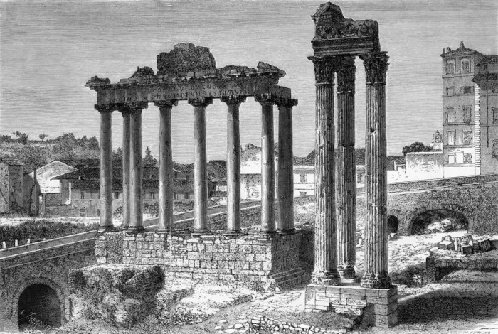Framed Print : The Temples of Saturn and Vespasian, the Roman Forum, Rome, Italy, 19th century. Artist: Ettling Framed Print : The Temples of Saturn and Vespasian, the Roman Forum, Rome, Italy, 19th century. Artist: Ettling