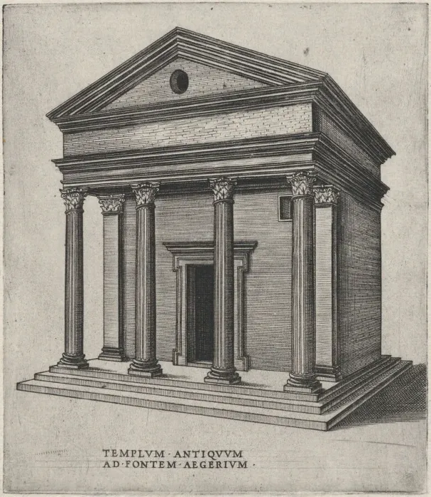 Framed Print : Templum Antiquum Ad Fontem Aegerium (Sant Urbano alla Caffarella, Rome), ca. 1550-60. ca. 1550-60. Creator: Anon Framed Print : Templum Antiquum Ad Fontem Aegerium (Sant Urbano alla Caffarella, Rome), ca. 1550-60. ca. 1550-60. Creator: Anon