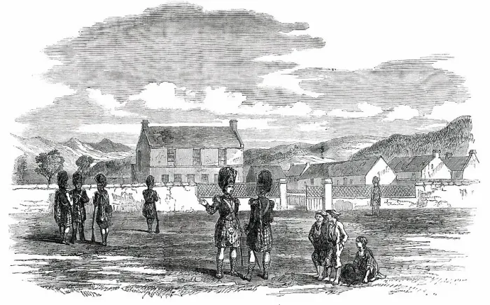 Framed Print : Temporary Barrack at Ballater for the Queen's Guard of Honour, 1850. Creator: Unknown Framed Print : Temporary Barrack at Ballater for the Queen's Guard of Honour, 1850. Creator: Unknown