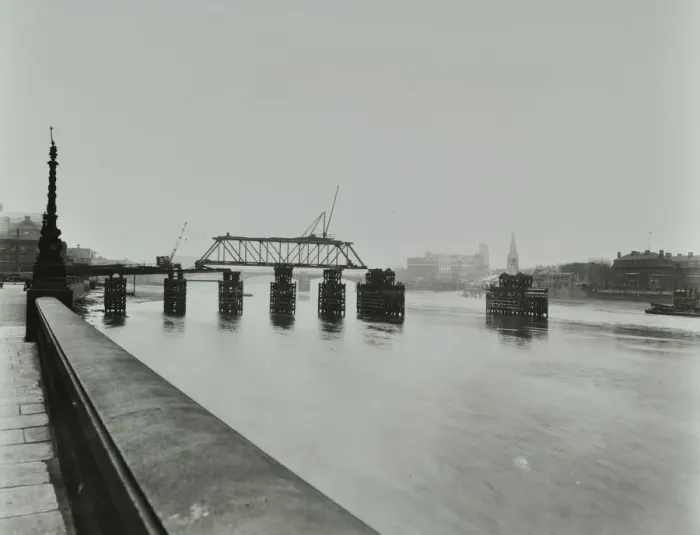 Framed Print : Temporary bridge over the River Thames being dismantled, London, 1948 Framed Print : Temporary bridge over the River Thames being dismantled, London, 1948