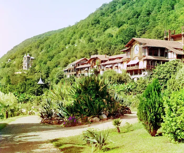 Framed Print : Temporary inn, Gagra, between 1905 and 1915. Creator: Sergey Mikhaylovich Prokudin-Gorsky Framed Print : Temporary inn, Gagra, between 1905 and 1915. Creator: Sergey Mikhaylovich Prokudin-Gorsky
