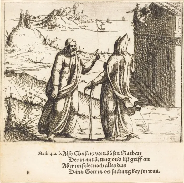 Framed Print : The Temptation of Christ, 1548. Creator: Augustin Hirschvogel Framed Print : The Temptation of Christ, 1548. Creator: Augustin Hirschvogel
