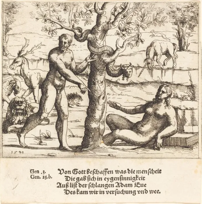 Framed Print : The Temptation of Eve, 1548. Creator: Augustin Hirschvogel Framed Print : The Temptation of Eve, 1548. Creator: Augustin Hirschvogel