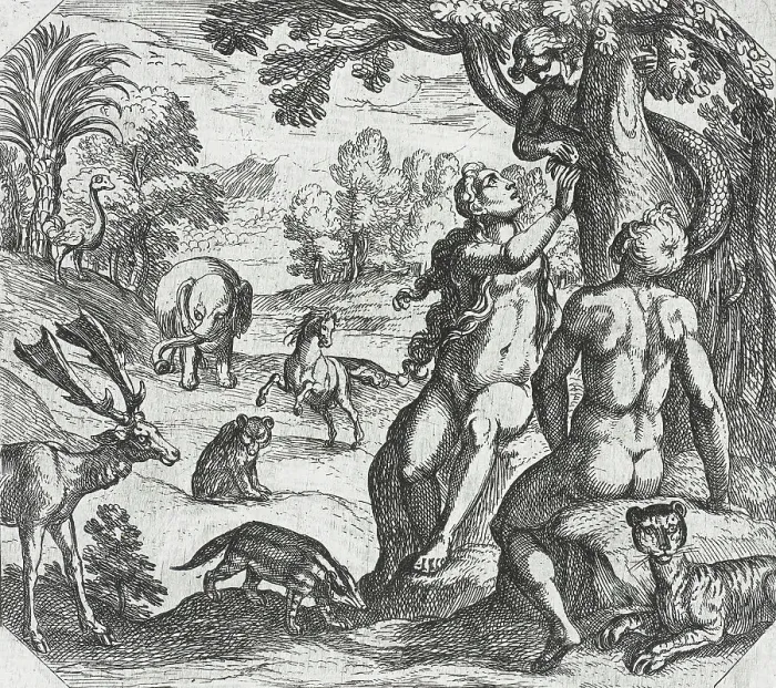Framed Print : The Temptation of Eve, 16th century. Creator: Antonio Tempesta Framed Print : The Temptation of Eve, 16th century. Creator: Antonio Tempesta