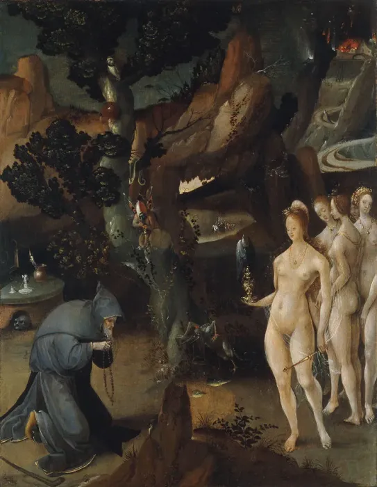 Framed Print : The Temptation of Saint Anthony. Artist: Wellens de Cock, Jan (ca 1470-1528) Framed Print : The Temptation of Saint Anthony. Artist: Wellens de Cock, Jan (ca 1470-1528)