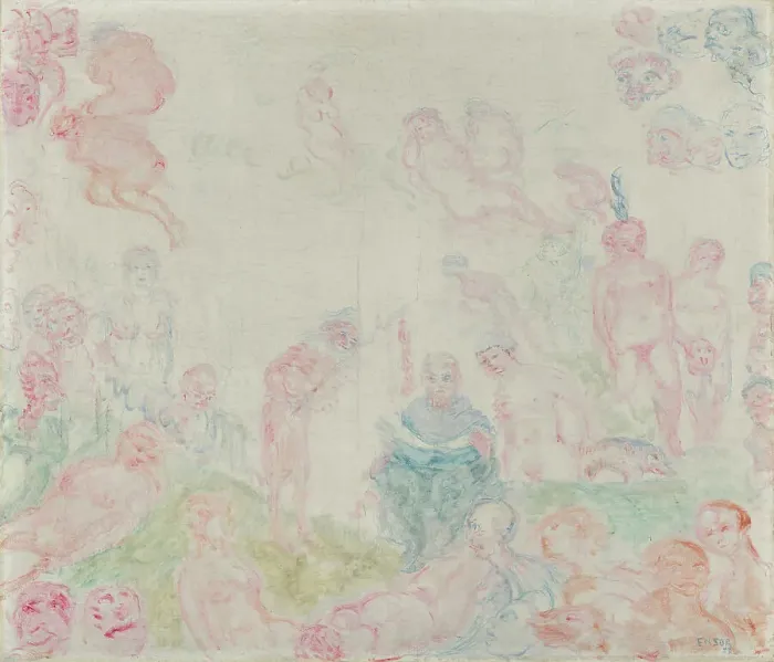 Framed Print : The Temptation of Saint Anthony the Great, 1927. Creator: James Ensor Framed Print : The Temptation of Saint Anthony the Great, 1927. Creator: James Ensor