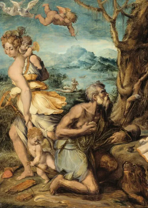 Framed Print : The Temptation of Saint Jerome, 1541 / 48. Creator: Giorgio Vasari Framed Print : The Temptation of Saint Jerome, 1541 / 48. Creator: Giorgio Vasari