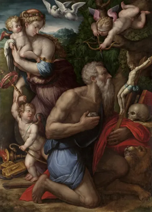 Framed Print : The Temptation of Saint Jerome. Creator: Vasari, Giorgio (1511-1574) Framed Print : The Temptation of Saint Jerome. Creator: Vasari, Giorgio (1511-1574)