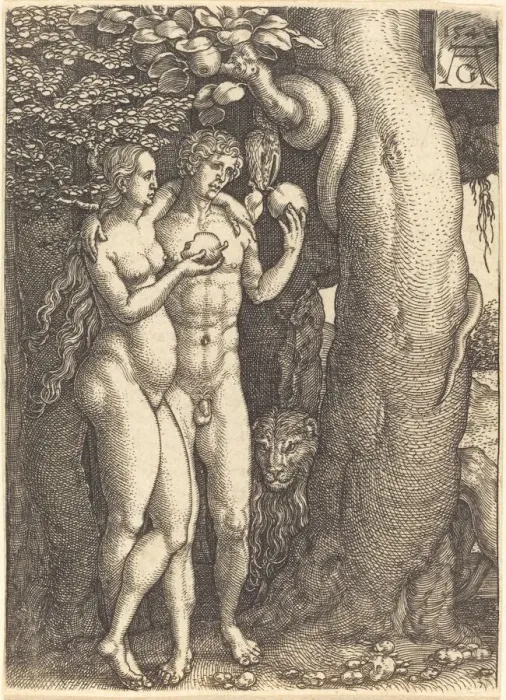 Framed Print : The Temptation by the Snake, 1540. Creator: Heinrich Aldegrever Framed Print : The Temptation by the Snake, 1540. Creator: Heinrich Aldegrever