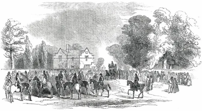 Framed Print : The Tenantry Assembling at the Lodge, (funeral of Sir Robert Peel), 1850. Creator: Unknown Framed Print : The Tenantry Assembling at the Lodge, (funeral of Sir Robert Peel), 1850. Creator: Unknown