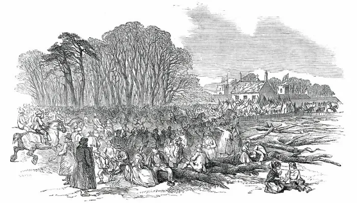 Framed Print : The Tenantry and Pitmen assembling at The Towers, at Poynton, 1850. Creator: Unknown. The Tenantry and Pitmen assembling at The Towers, at Poynton, 1850. Creator: Unknown Framed Print : The Tenantry and Pitmen assembling at The Towers, at Poynton, 1850. Creator: Unknown. The Tenantry and Pitmen assembling at The Towers, at Poynton, 1850. Creator: Unknown
