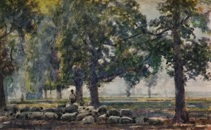 Framed Print : Tending the Flocks, c1895. Artist: John William Buxton Knight Framed Print : Tending the Flocks, c1895. Artist: John William Buxton Knight