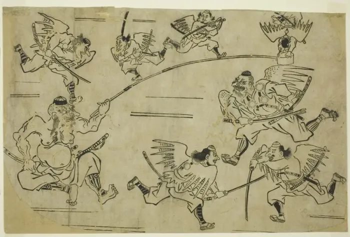Framed Print : The Tengu King Training his Pupils, c. 1690. Creator: Hishikawa Moronobu Framed Print : The Tengu King Training his Pupils, c. 1690. Creator: Hishikawa Moronobu