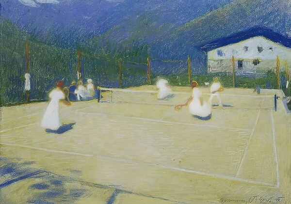 Tennis court in Gossensass, 1908. Creator: Ludwig Ferdinand Graf