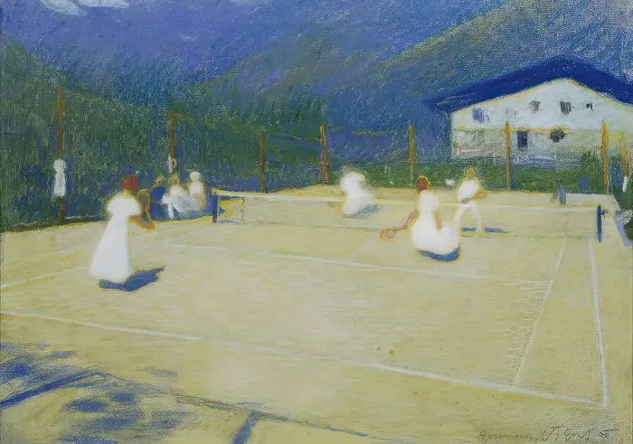 Framed Print : Tennis court in Gossensass, 1908. Creator: Ludwig Ferdinand Graf Framed Print : Tennis court in Gossensass, 1908. Creator: Ludwig Ferdinand Graf
