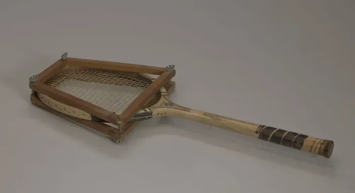 Framed Print : Tennis racquet and frame used by Althea Gibson, mid-late 20th century. Creator: Unknown Framed Print : Tennis racquet and frame used by Althea Gibson, mid-late 20th century. Creator: Unknown