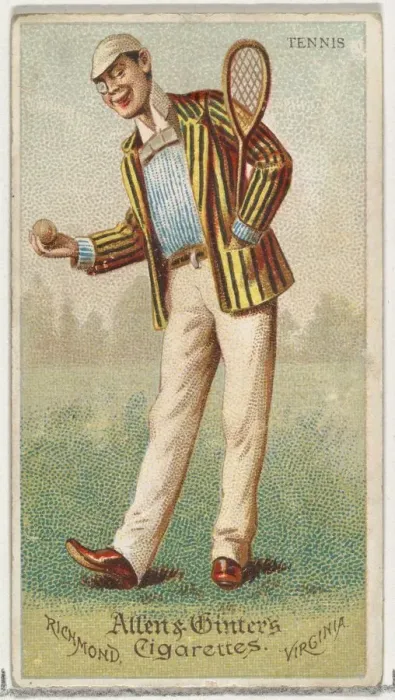 Framed Print : Tennis, from Worlds Dudes series (N31) for Allen & Ginter Cigarettes, 1888 Framed Print : Tennis, from Worlds Dudes series (N31) for Allen & Ginter Cigarettes, 1888