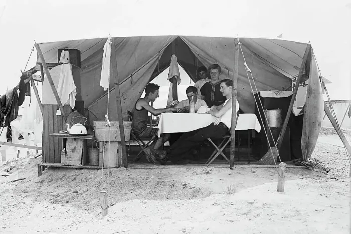 Framed Print : Tent City, Rockaway [card game], 1910. Creator: Bain News Service