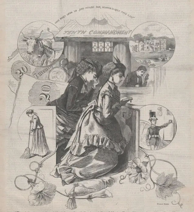 Framed Print : Tenth Commandment (Harpers Weekly, Vol. XIV), 1870. Creator: Unknown Framed Print : Tenth Commandment (Harpers Weekly, Vol. XIV), 1870. Creator: Unknown