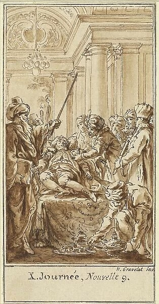 Tenth Day, Ninth Story: Saladin Bestows Rich Gifts on the Sleeping Torello, c. 1757. Creator: Hubert Francois Gravelot