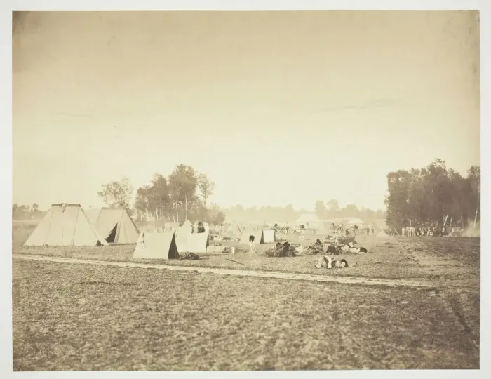 Framed Print : Tents and Military Gear, Camp de Chalons, 1857. Creator: Gustave Le Gray Framed Print : Tents and Military Gear, Camp de Chalons, 1857. Creator: Gustave Le Gray